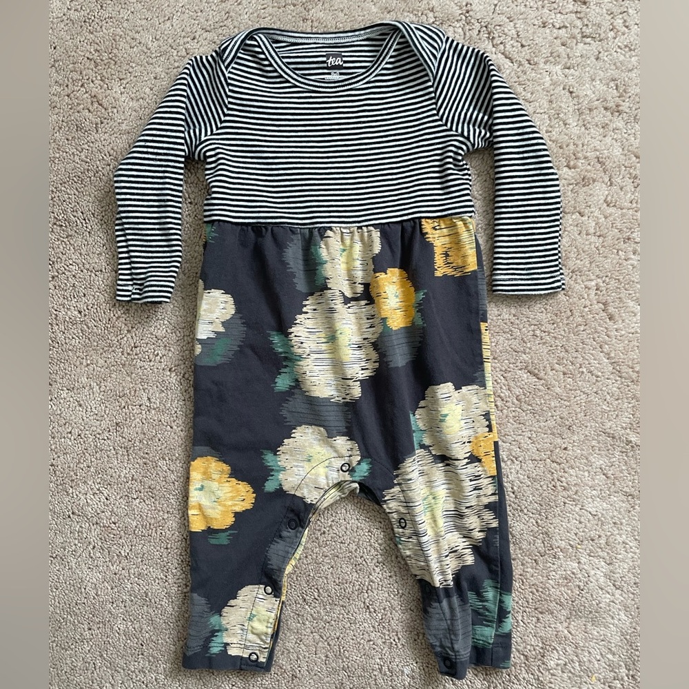 Tea Collection Striped/Floral Baby Romper
